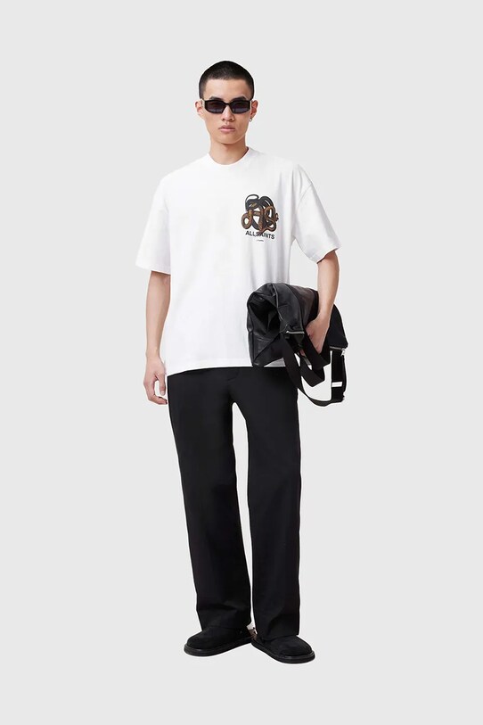 AllSaints pamut póló RETICULATE M009PC fehér