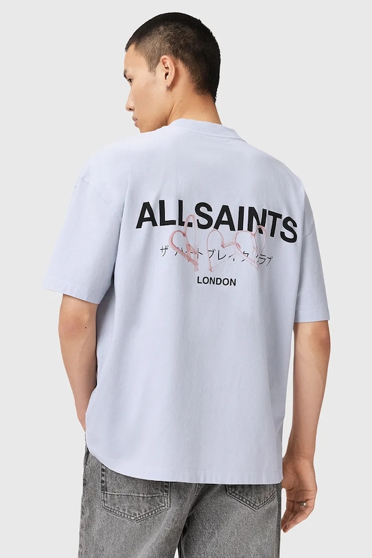 AllSaints t-shirt bawełniany AMORE okrągły niebieski M010PC