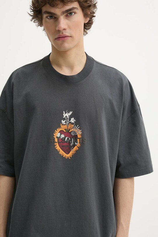 Памучна тениска AllSaints HEARTFELT сив M014PC