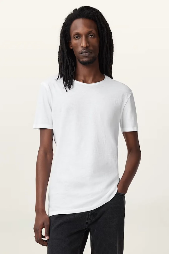 Bavlněné tričko AllSaints FIGURE kulatý bílá M025JB