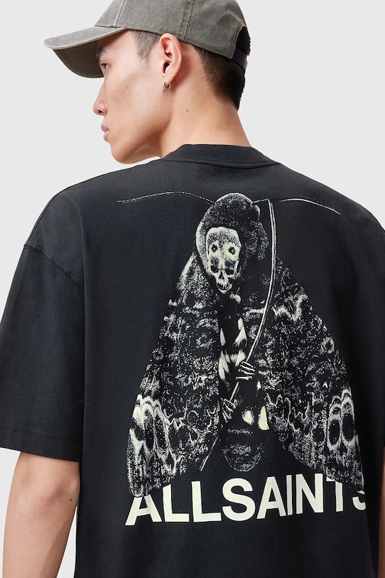 Памучна тениска AllSaints CHRYSALYPSE M025PC черен SS25