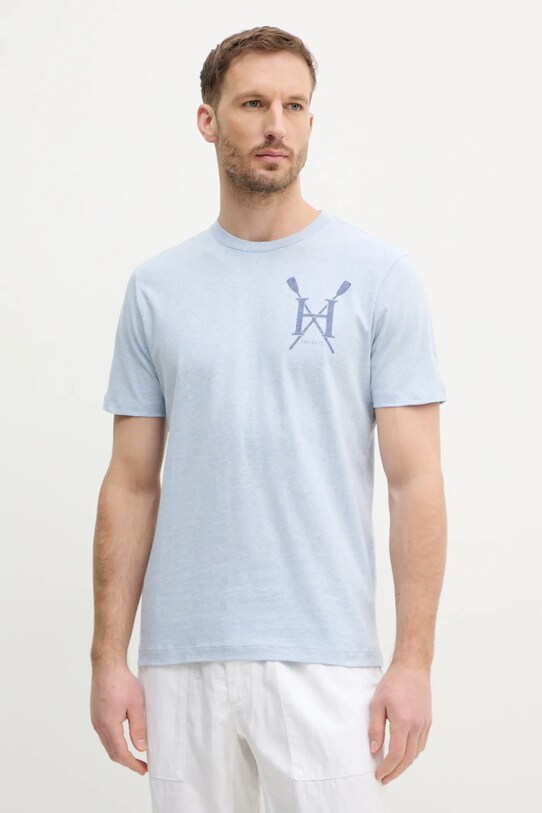 Hackett London t-shirt bawełniany nadruk niebieski HM500891