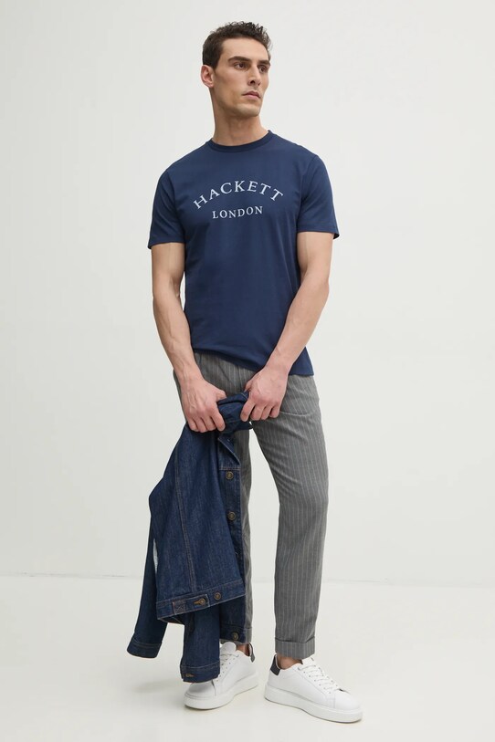 Bavlnené tričko Hackett London HM500893 tmavomodrá SS25