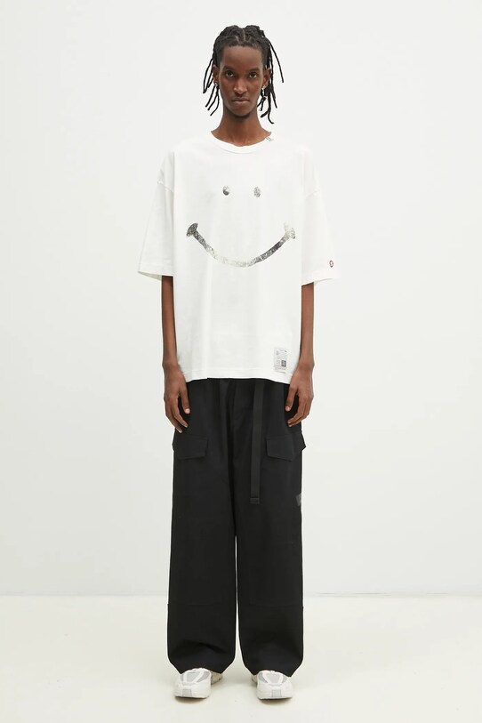 Maison MIHARA YASUHIRO t-shirt in cotone Smily Face Printed Tee J14TS782 bianco