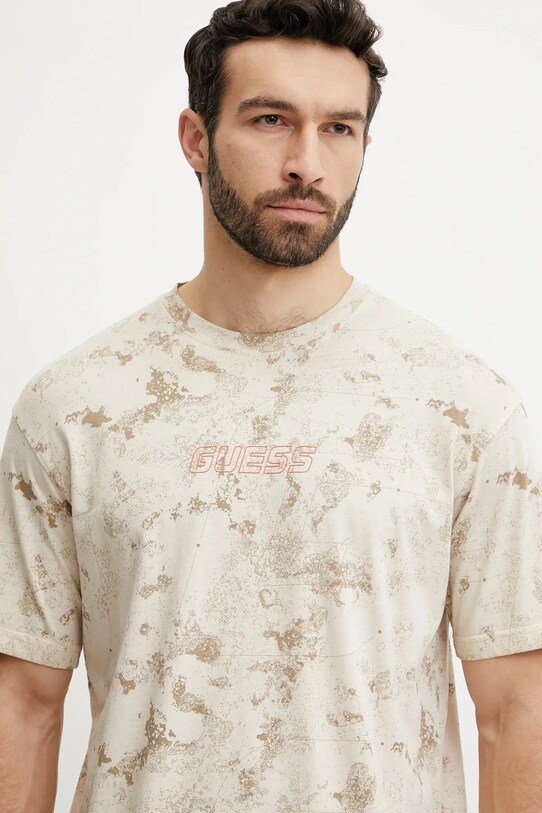 Βαμβακερό μπλουζάκι Guess MUSCARI μπεζ Z5GI01.I3Z14