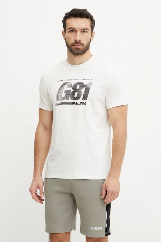 Bavlněné tričko Guess CORMS potisk béžová Z5GI06.I3Z14