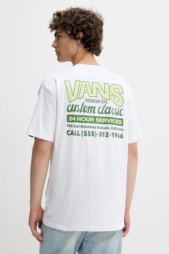 Βαμβακερό μπλουζάκι Vans στάμπα λευκό VN000M60WHT1