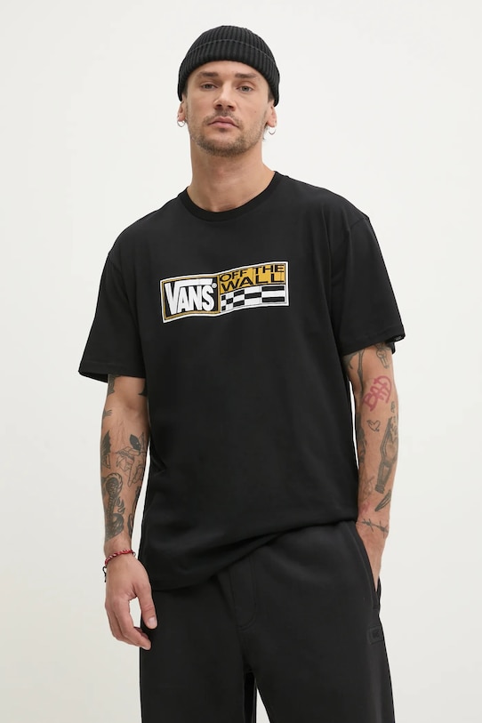 Βαμβακερό μπλουζάκι Vans στάμπα μαύρο VN000NHMBLK1