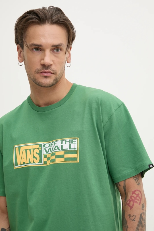 Bavlněné tričko Vans zelená VN000NHMBR11