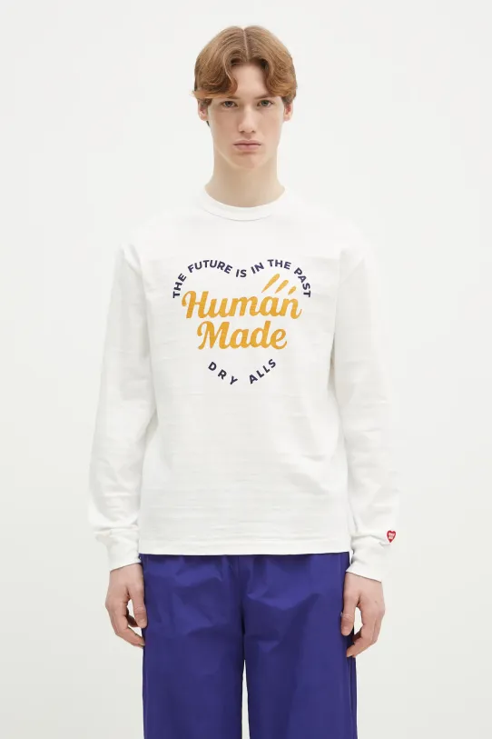 Βαμβακερή μπλούζα με μακριά μανίκια Human Made Graphic L/S T-Shirt κανονικό λευκό HM29CS019