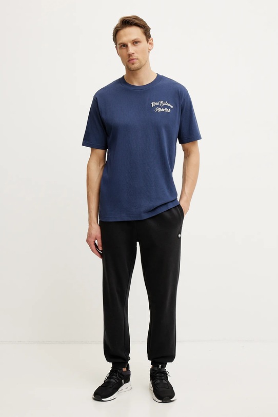New Balance tricou din bumbac MT43556NNY bleumarin SS25