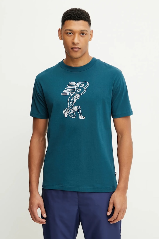 Βαμβακερό μπλουζάκι New Balance βαμβάκι τιρκουάζ MT51978DOE