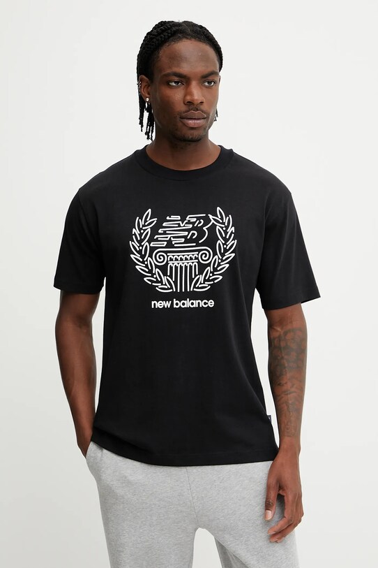 New Balance tricou din bumbac print negru MT51974BK