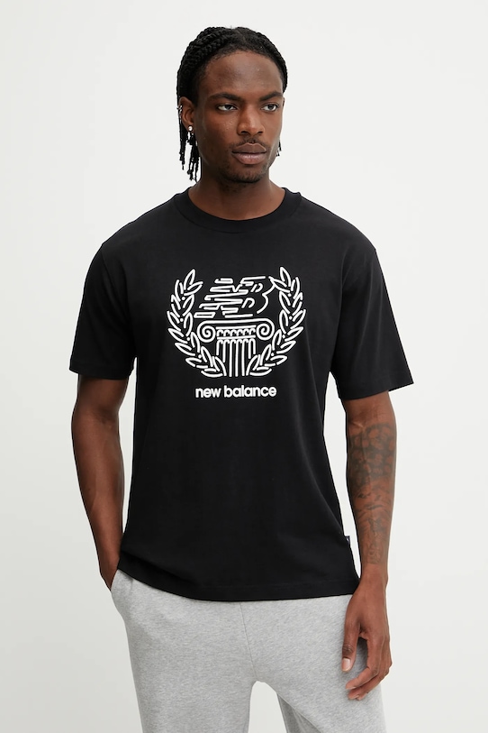 Bavlněné tričko New Balance potisk černá MT51974BK