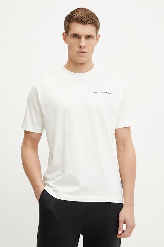 New Balance tricou din bumbac imprimeu bej MT51507SST