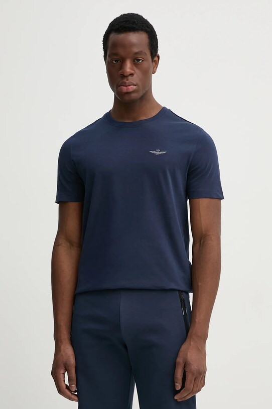 Bavlněné tričko Aeronautica Militare hladký námořnická modř TS2376J592