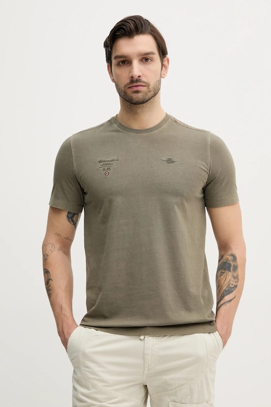Bavlněné tričko Aeronautica Militare nášivka zelená TS2392J677