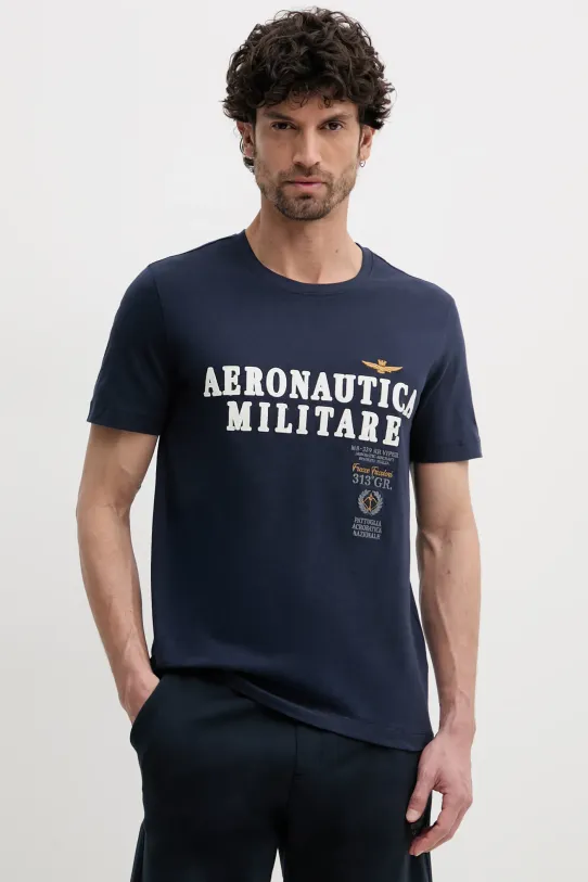 Бавовняна футболка Aeronautica Militare regular темно-синій TS2401J592