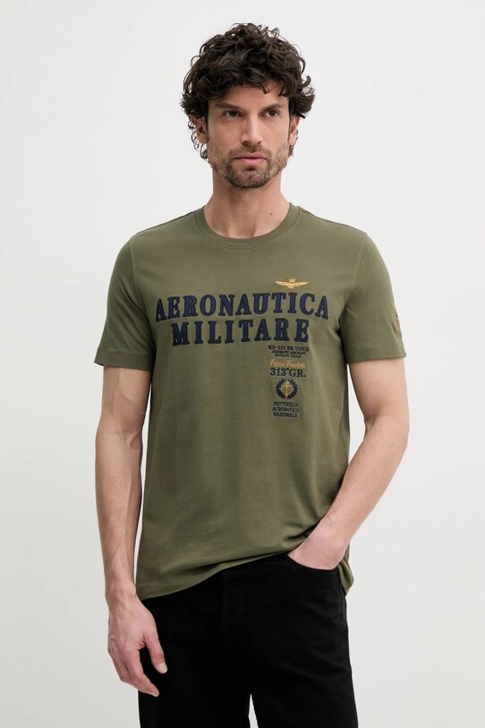 Хлопковая футболка Aeronautica Militare regular зелёный TS2401J592