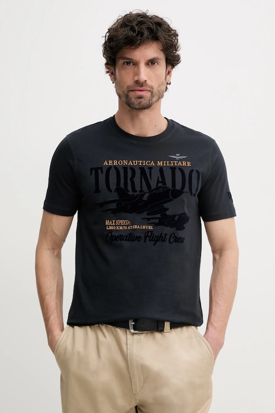 Бавовняна футболка Aeronautica Militare regular чорний TS2405J641