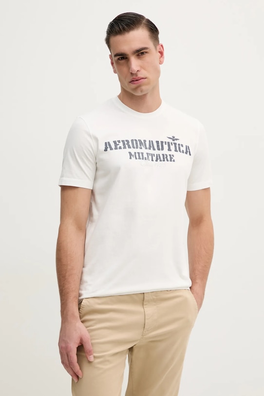 Bavlněné tričko Aeronautica Militare potisk bílá TS2407J677