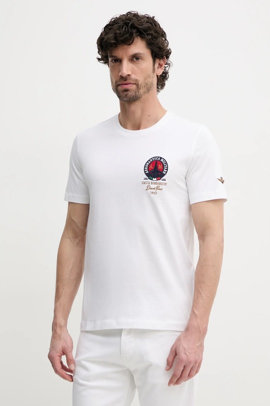 Aeronautica Militare t-shirt bawełniany regular beżowy TS2408J592