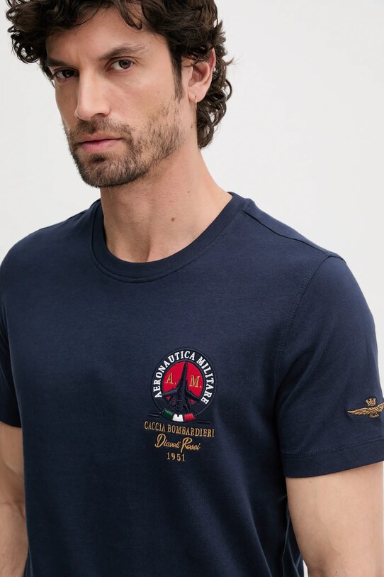 Bavlněné tričko Aeronautica Militare námořnická modř TS2408J592