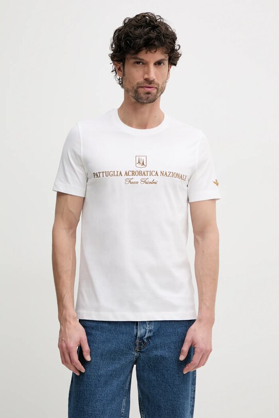 Памучна тениска Aeronautica Militare щампа бежов TS2410J592