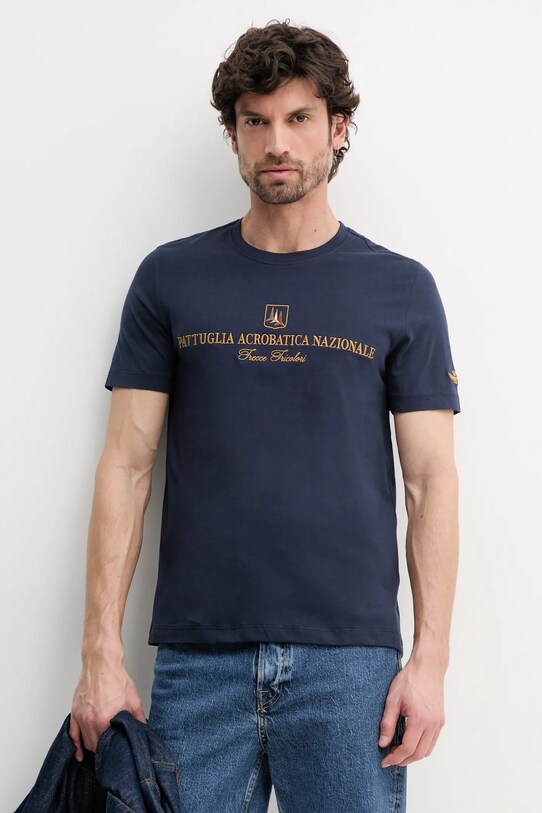 Памучна тениска Aeronautica Militare щампа тъмносин TS2410J592