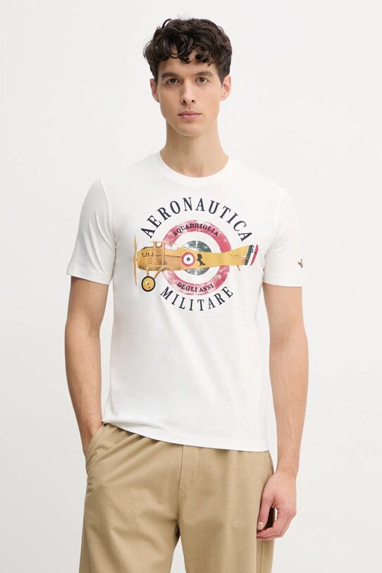 Aeronautica Militare tricou din bumbac print alb TS2414J641