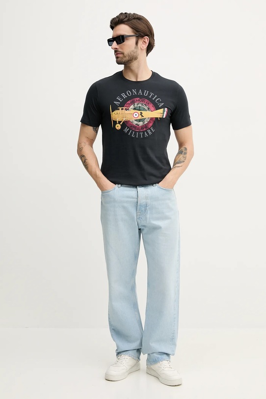 Aeronautica Militare tricou din bumbac TS2414J641 negru SS25