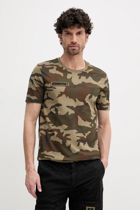 Βαμβακερό μπλουζάκι Aeronautica Militare με μοτίβο πράσινο TS2415J684