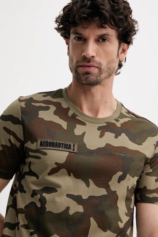 Βαμβακερό μπλουζάκι Aeronautica Militare πράσινο TS2415J684