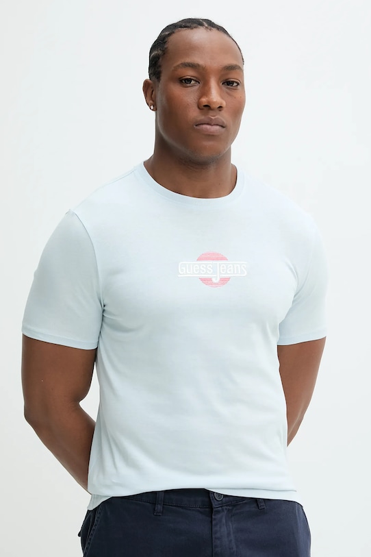 Хлопковая футболка Guess Jeans slim голубой M5GI23.K8HM0