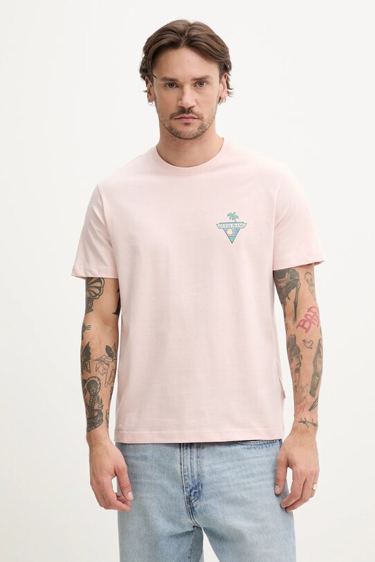 Guess Jeans t-shirt bawełniany nadruk różowy M5GI55.K8FQ4