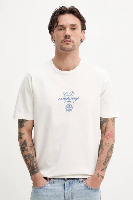 C.P. Company t-shirt in cotone applique beige 18CMTS109A110301W