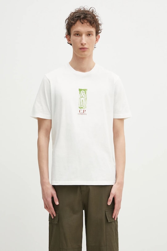 Памучна тениска C.P. Company стандартна бежов 18CMTS310A005431G