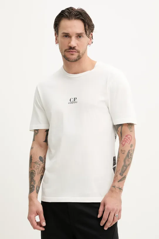 C.P. Company tricou din bumbac print alb 18CMTS317A005431G