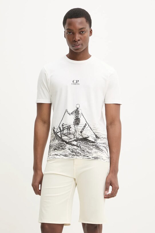 Βαμβακερό μπλουζάκι C.P. Company βαμβάκι μπεζ 18CMTS318A005431G