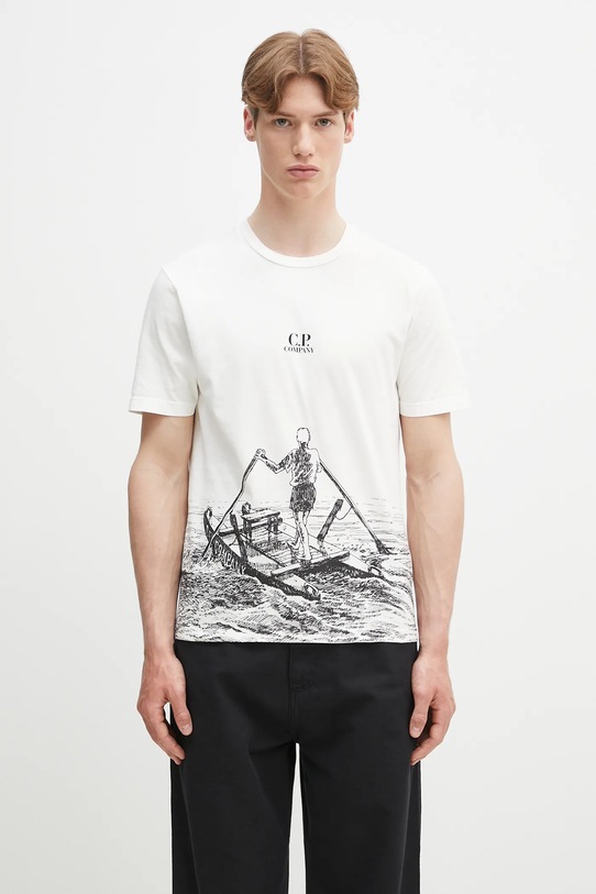 Бавовняна футболка C.P. Company надрук бежевий 18CMTS318A005431G