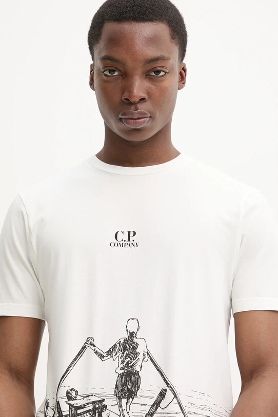 Βαμβακερό μπλουζάκι C.P. Company μπεζ 18CMTS318A005431G