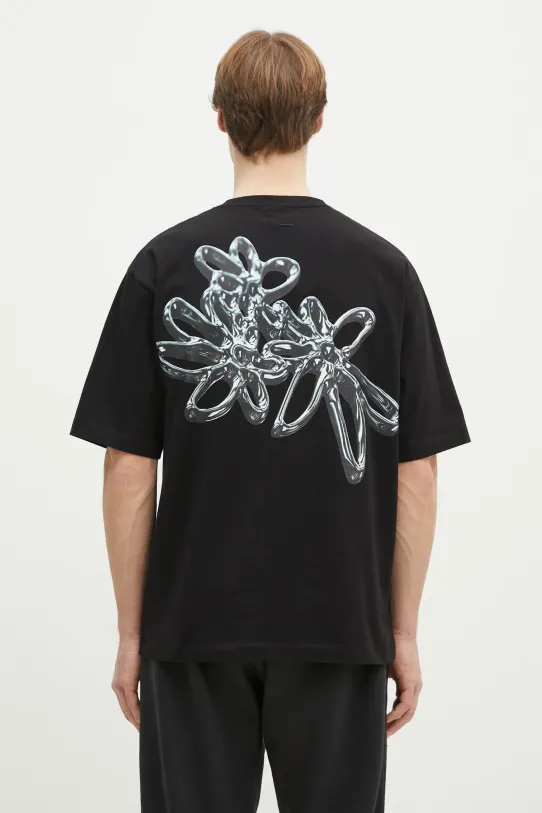Бавовняна футболка Filling Pieces Chrome Flower надрук чорний 74499821861