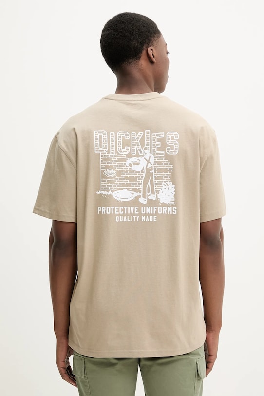 Βαμβακερό μπλουζάκι Dickies στάμπα μπεζ DK0A4Z8R0DS1