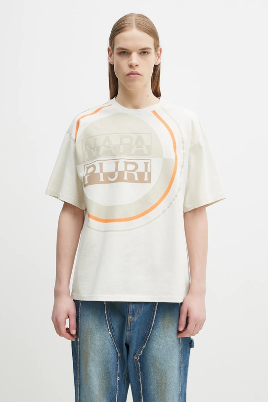 Napapijri t-shirt bawełniany S-Tusco nadruk beżowy NP0A4IEEN1J1