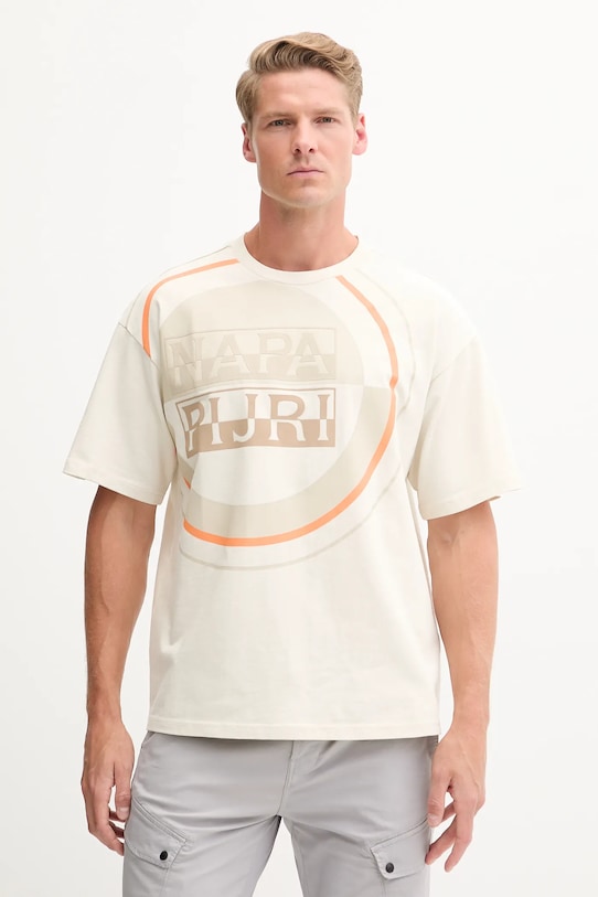 Napapijri t-shirt bawełniany S-Tusco nadruk beżowy NP0A4IEEN1J1