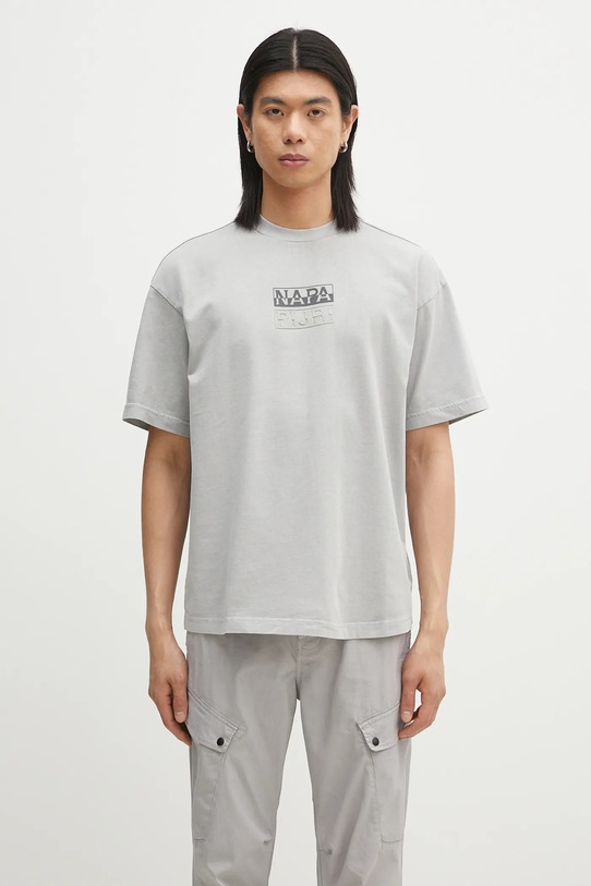 Napapijri t-shirt bawełniany S-Cortona nadruk szary NP0A4ILQH621