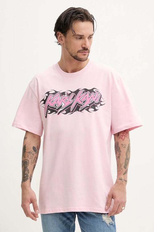 Bombažna kratka majica Karl Kani Okrogel roza 60300354