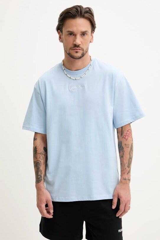 Bavlněné tričko Karl Kani kulatý modrá 60300338