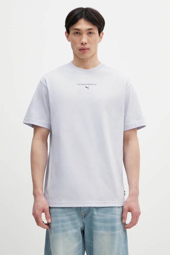 Puma t-shirt bawełniany GRAPHICS The Puma Cat Tee 629411 niebieski SS25