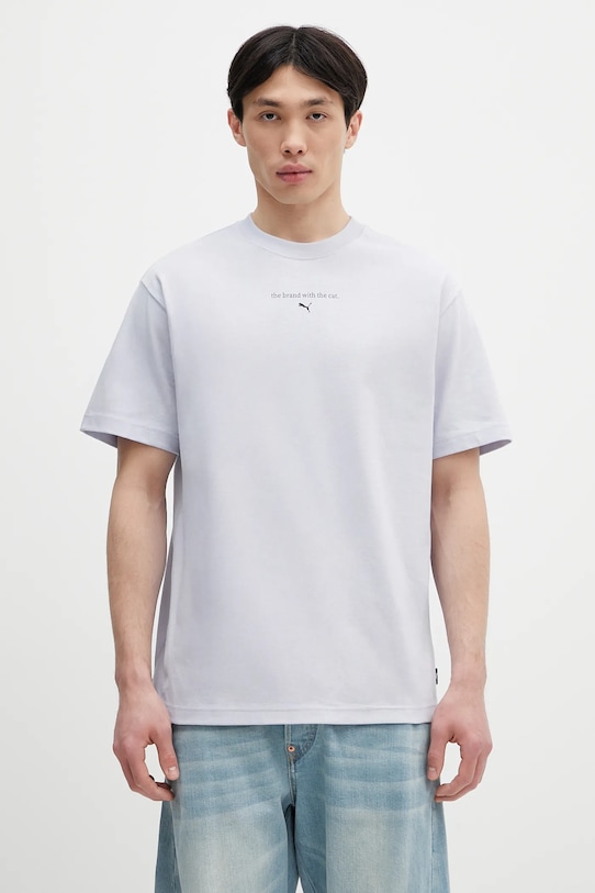 Puma t-shirt bawełniany GRAPHICS The Puma Cat Tee 629411 niebieski SS25